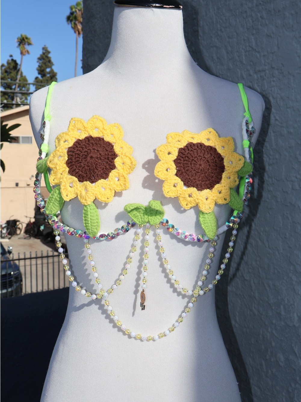 handmade iHeartRaves Golden Hour Bloom crochet festival bra M/L